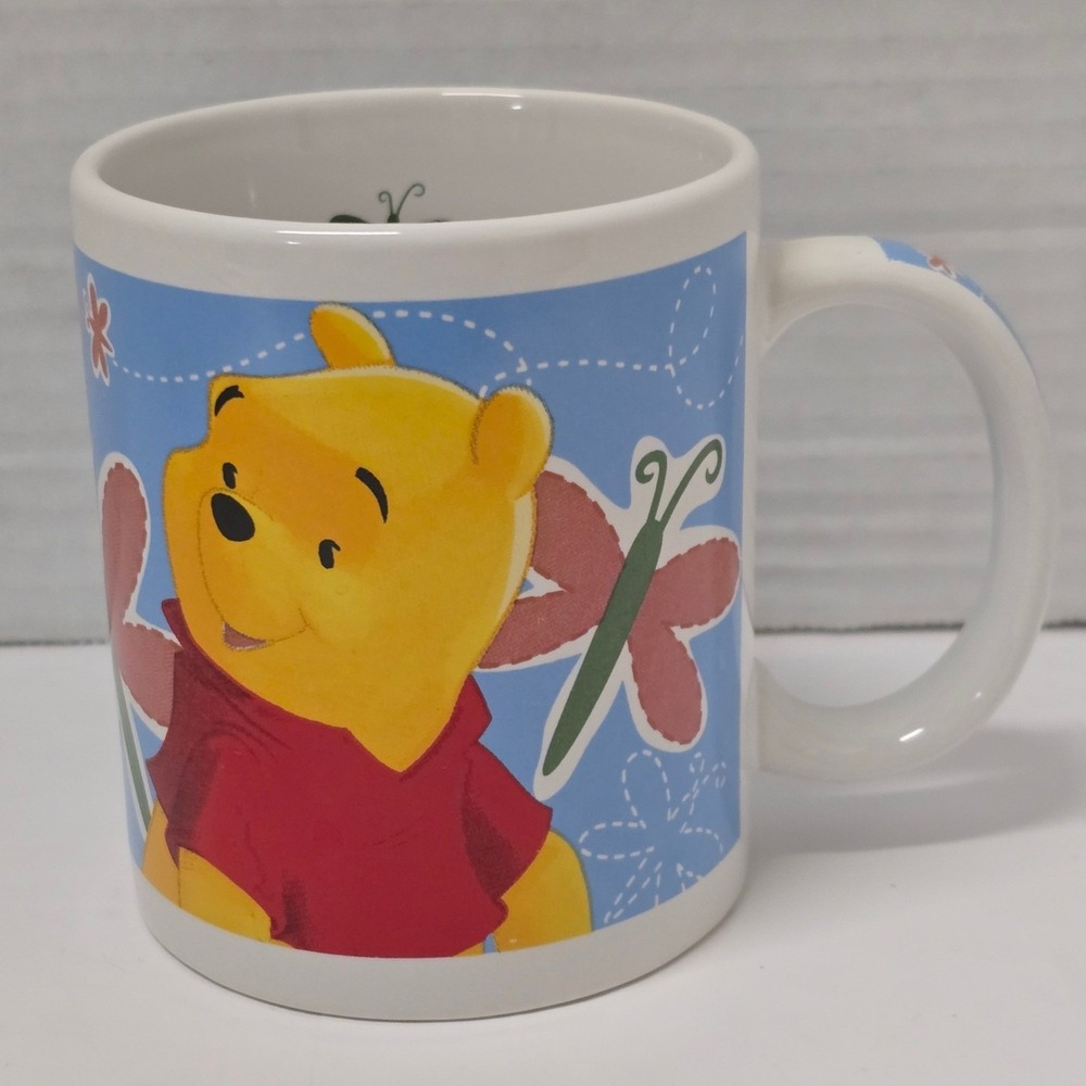 Vintage 90s Disney Store Winnie the Pooh Butterfly Ceramic Coffee Mug Blue